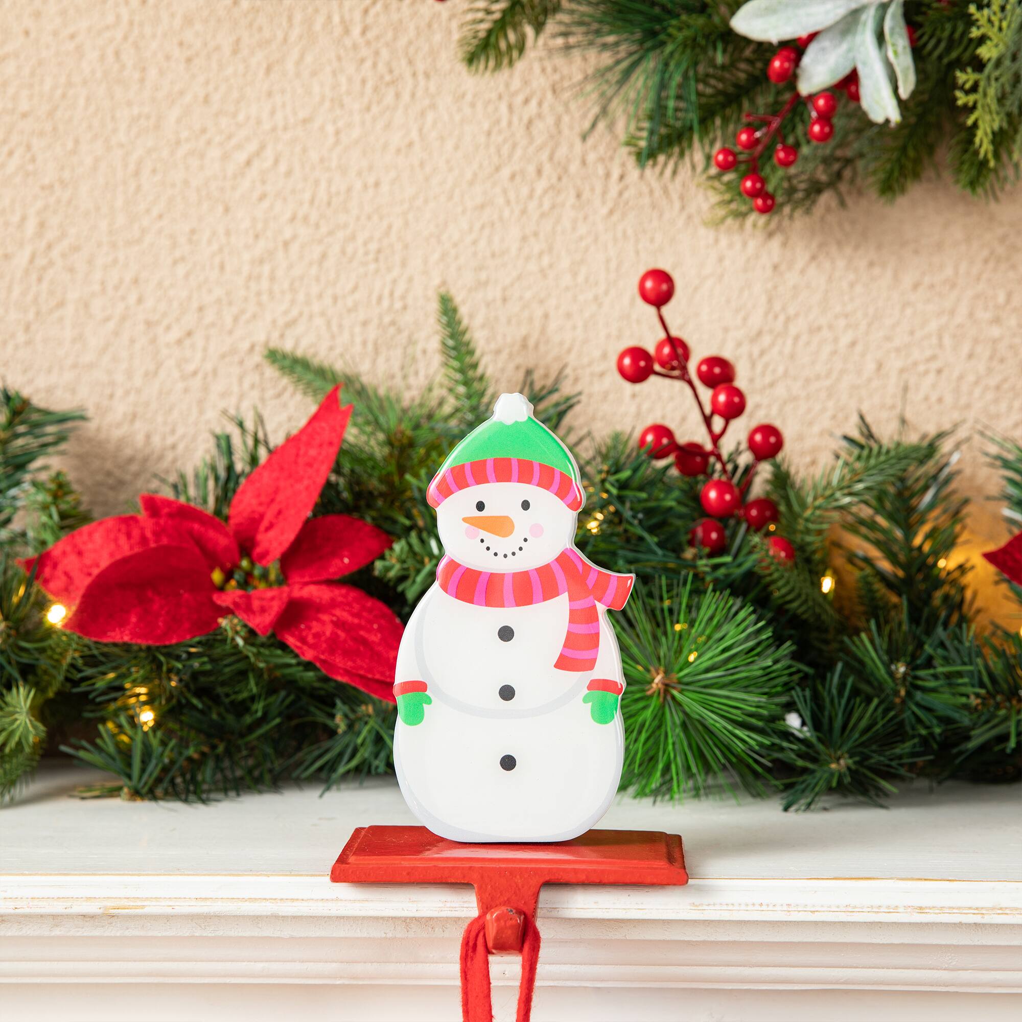 Glitzhome® 6.5" Christmas Santa & Snowman Stocking Holder Set